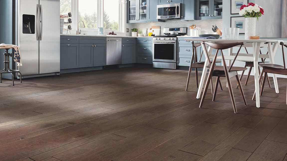 Hardwood flooring in a kitchen, installation services available